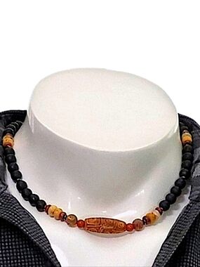 Hand Crafted Onyx and Tibetan Agate Necklace